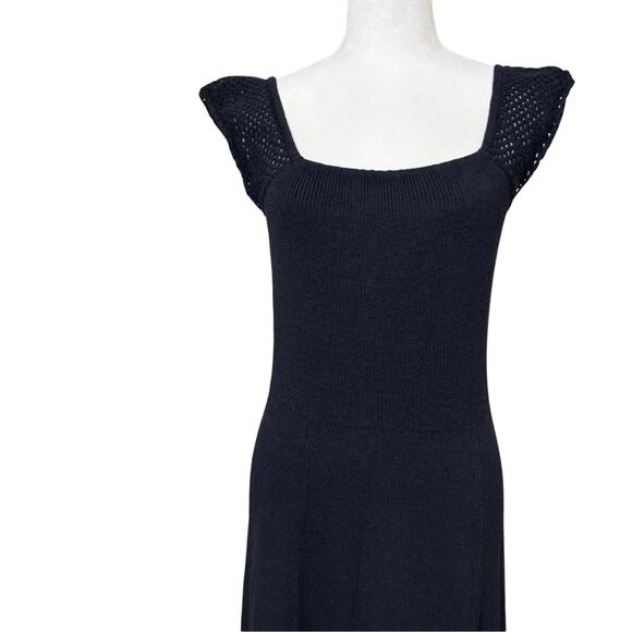 St. John Knits Vtg 70s Black Knit Midi Maxi Dress Square Neck Ruffle Sleeve S - Picture 9 of 10